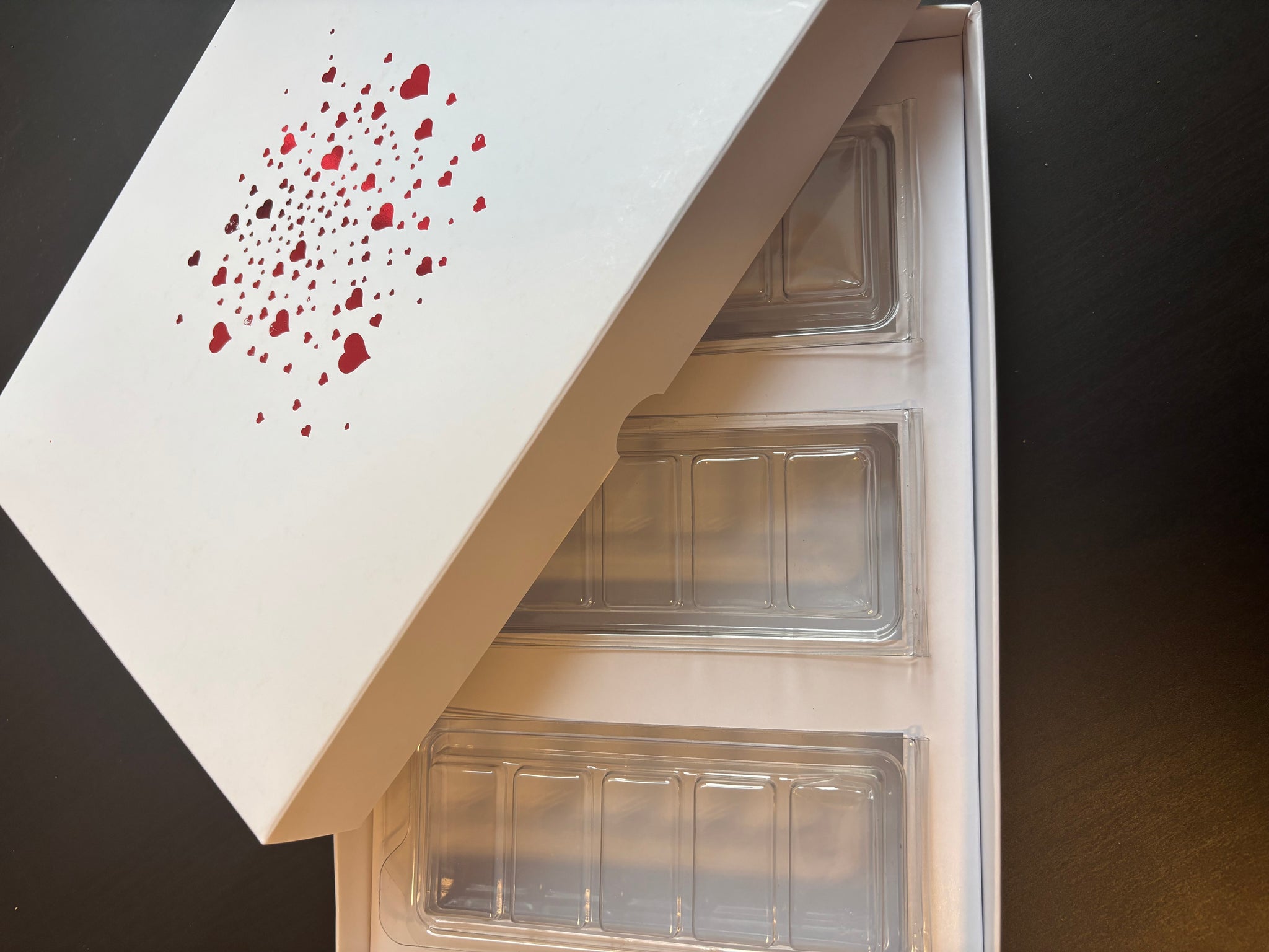 3 CLAMSHELL WAX Melt BOX CLEAR LID HEART EXPLOSION DESIGN 240x155x30mm