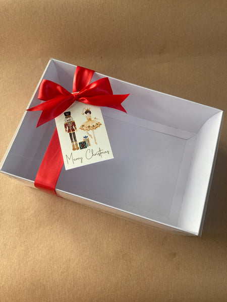 NUTCRACKER GIFT BOX WHITE BASE AND CLEAR LID 240 x 165 x 90mm