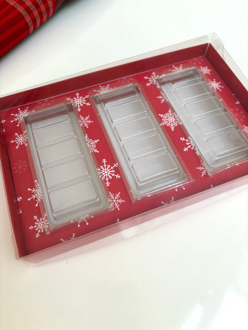 3 CLAMSHELL WAX Melt BOX CLEAR LID VARIOUS DESIGNS 240x155x30mm