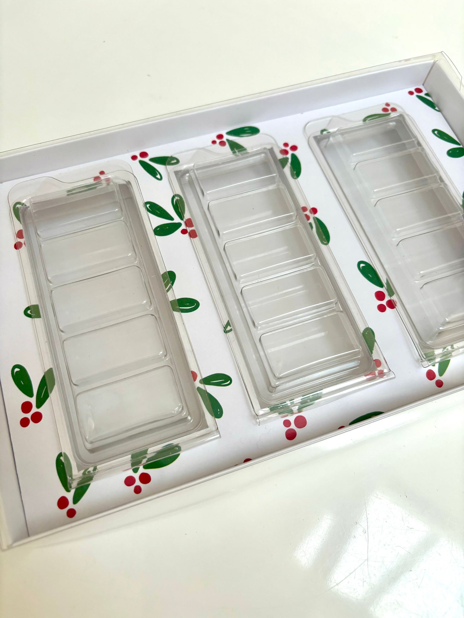 3 CLAMSHELL WAX Melt BOX CLEAR LID VARIOUS DESIGNS 240x155x30mm