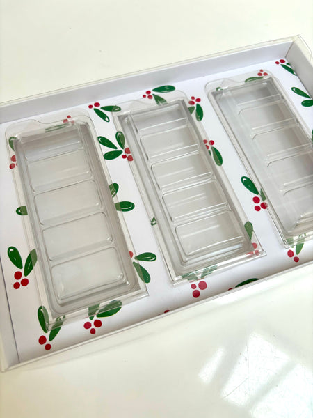 3 CLAMSHELL WAX Melt BOX CLEAR LID VARIOUS DESIGNS 240x155x30mm