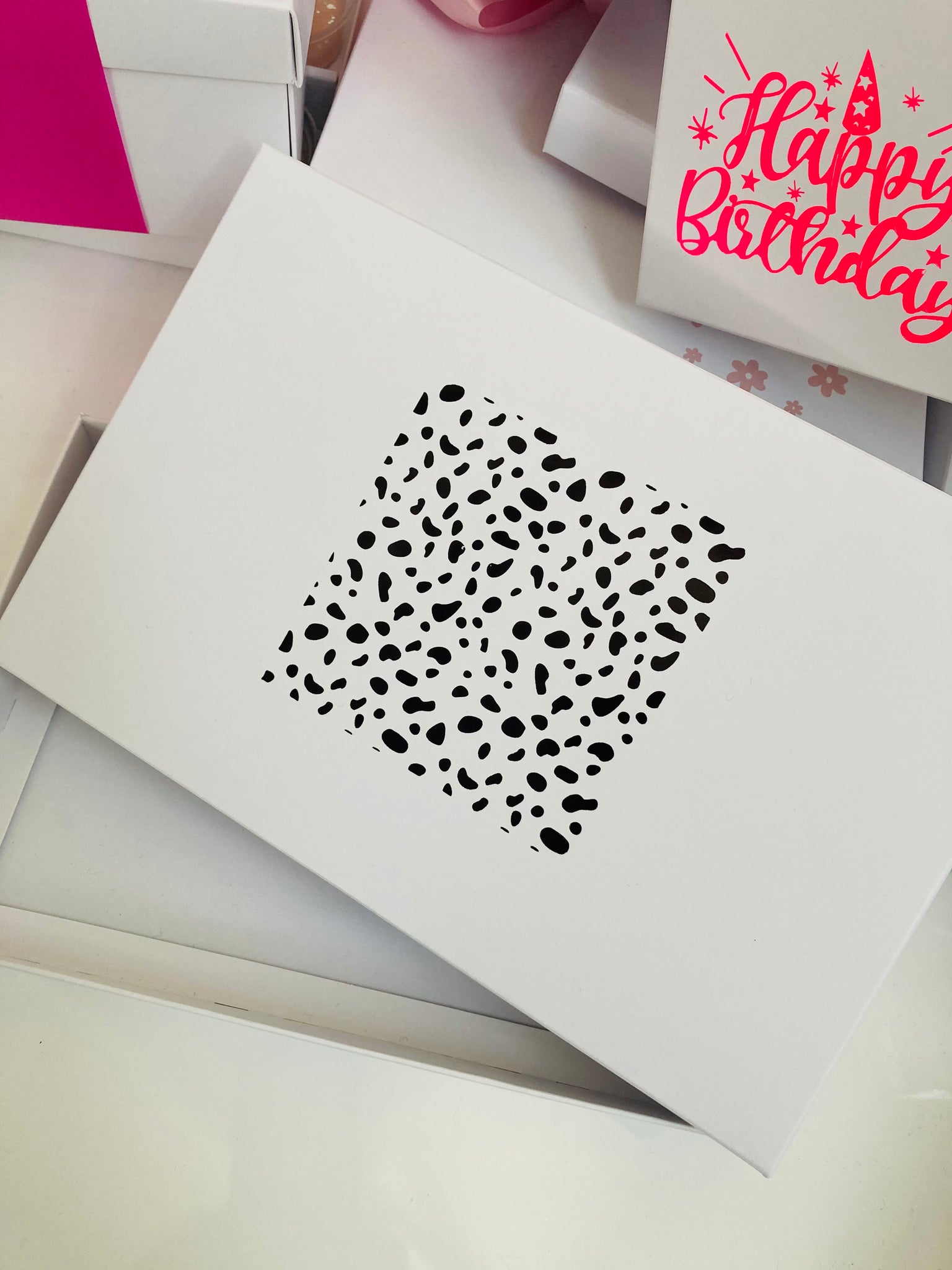 BLACK DALMATION SPOT SOLID WHITE LID GIFT BOX BLANK 240x155x30mm