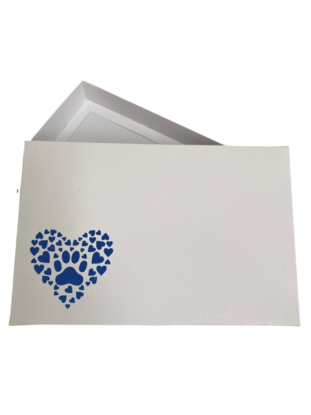 BLUE PAW PRINT HEART SOLID WHITE LID GIFT BOX BLANK 240x155x30mm