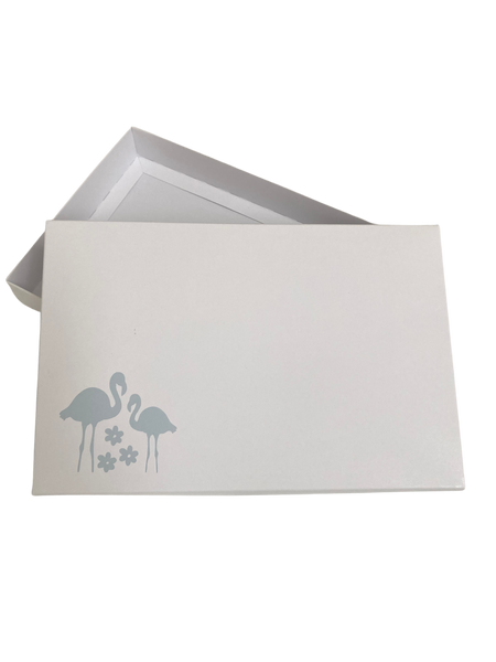 PALE BLUE FLAMINGO SOLID WHITE LID GIFT BOX BLANK 240x155x30mm