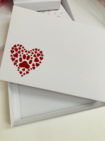 RED PAW PRINT HEART SOLID WHITE LID GIFT BOX BLANK 240x155x30mm