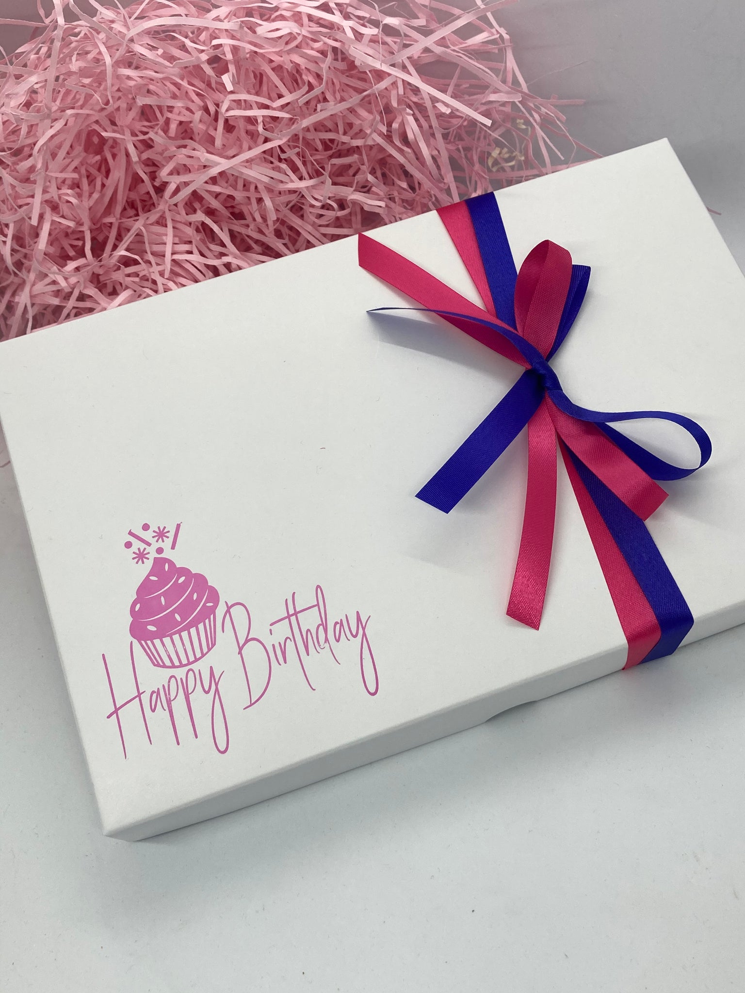 PINK BIRTHDAY DESIGN SOLID WHITE LID GIFT BOX BLANK 240x155x30mm