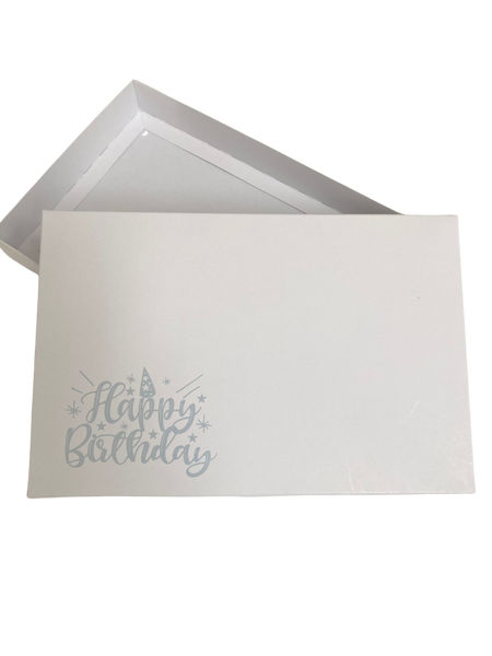 PALE BLUE HAPPY BIRTHDAY SOLID WHITE LID GIFT BOX BLANK 240x155x30mm