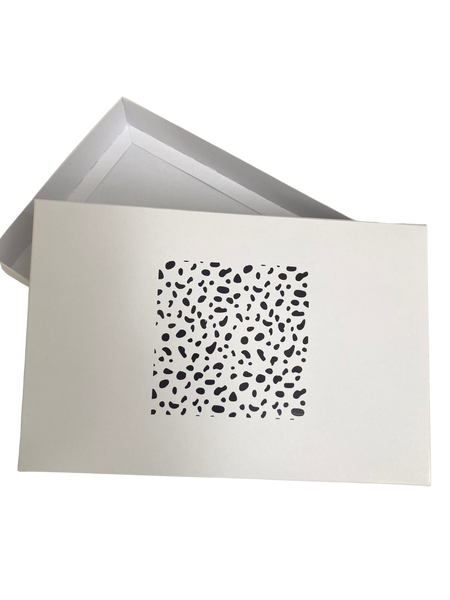 BLACK DALMATION SPOT SOLID WHITE LID GIFT BOX BLANK 240x155x30mm