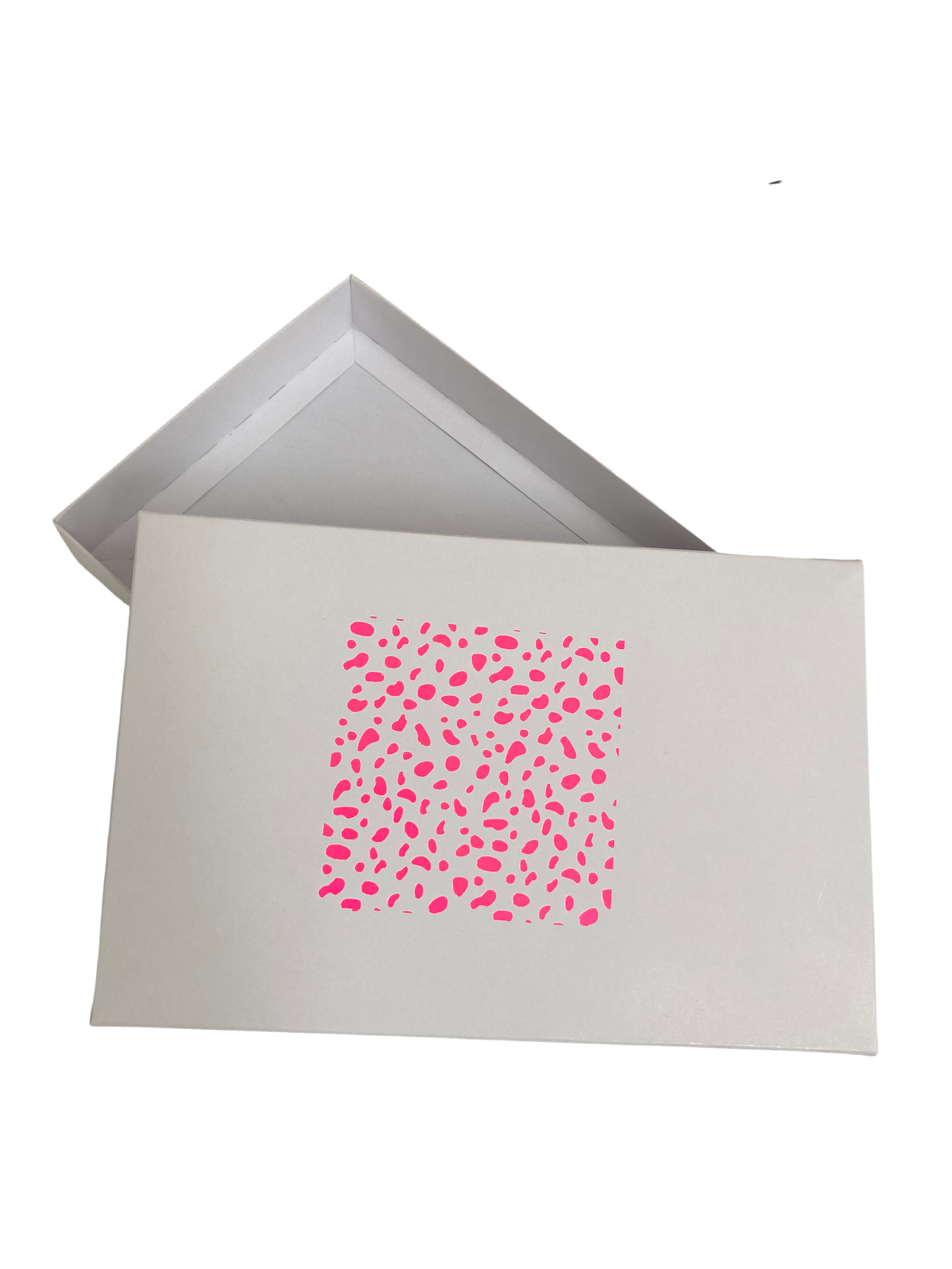 NEON PINK DALMATION SPOT SOLID WHITE LID GIFT BOX BLANK 240x155x30mm