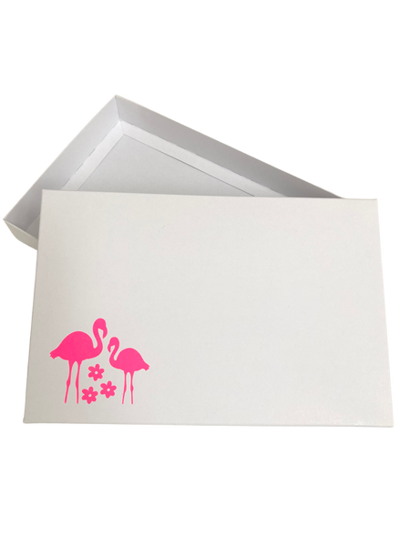 NEON PINK FLAMINGO SOLID WHITE LID GIFT BOX BLANK 240x155x30mm