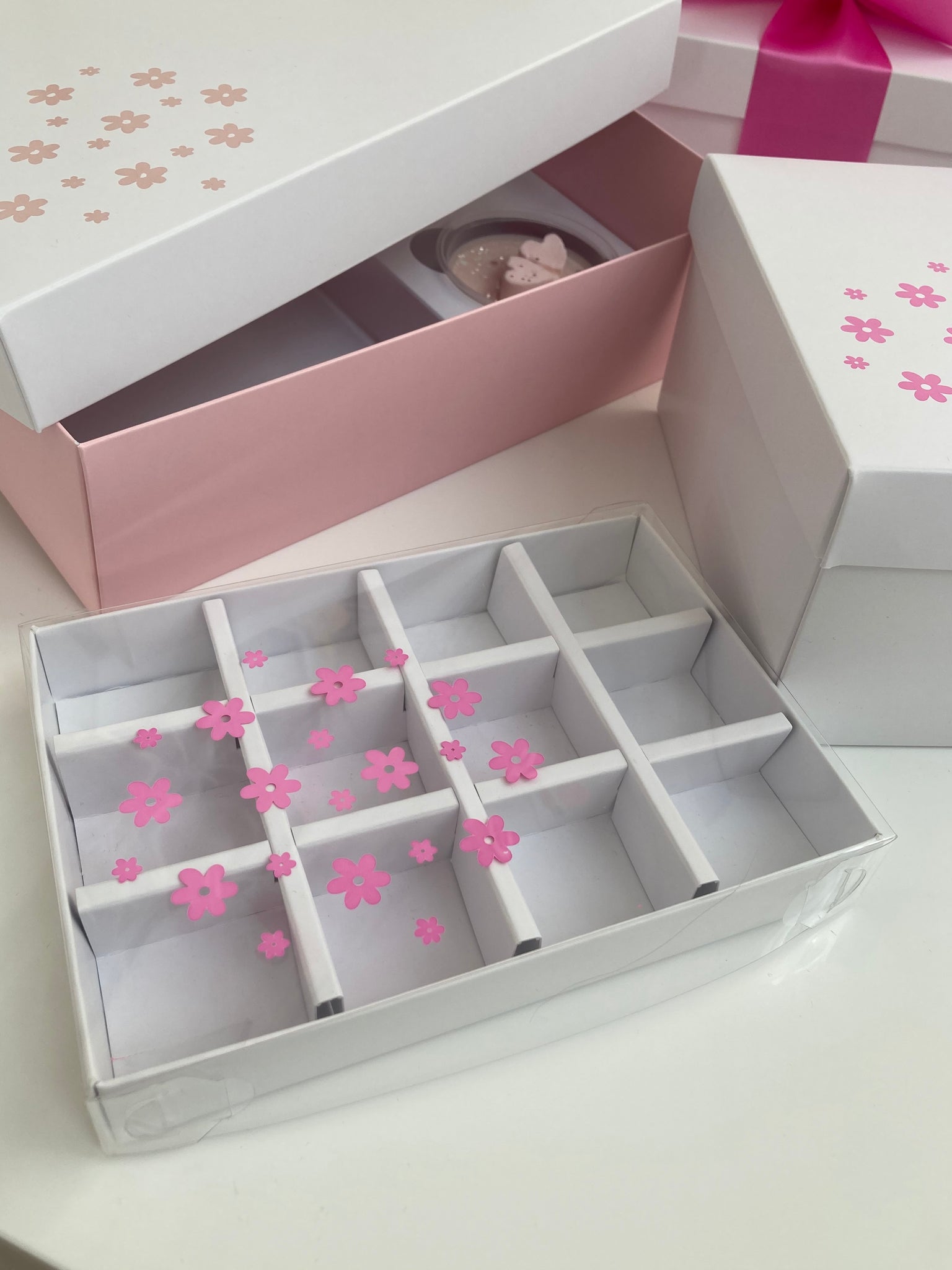 PINK FlOWER CLEAR LID 12 CAVITY INSERT BOX BLANK 168 X 115 X 26mm