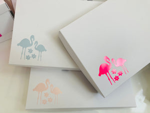 NEON PINK FLAMINGO SOLID WHITE LID GIFT BOX BLANK 240x155x30mm