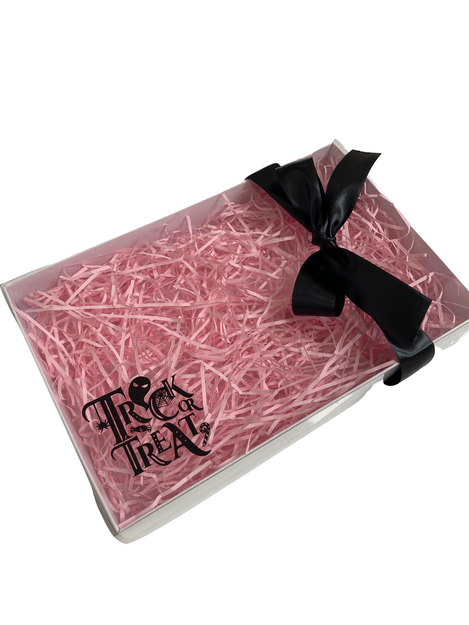 BLACK TRICK OR TREAT CLEAR LID GIFT BOX 240x155x30m