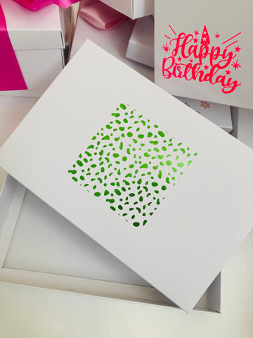 LIME DALMATION SPOT SOLID WHITE LID GIFT BOX BLANK 240x155x30mm