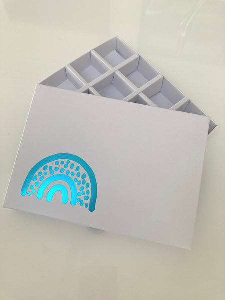 TURQUOISE RAINBOW WHITE LID 12 CAVITY INSERT BOX 168 X 115 X 26mm