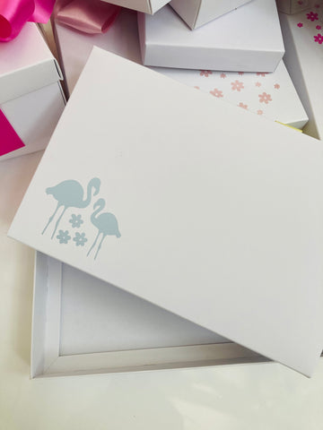 PALE BLUE FLAMINGO SOLID WHITE LID GIFT BOX BLANK 240x155x30mm