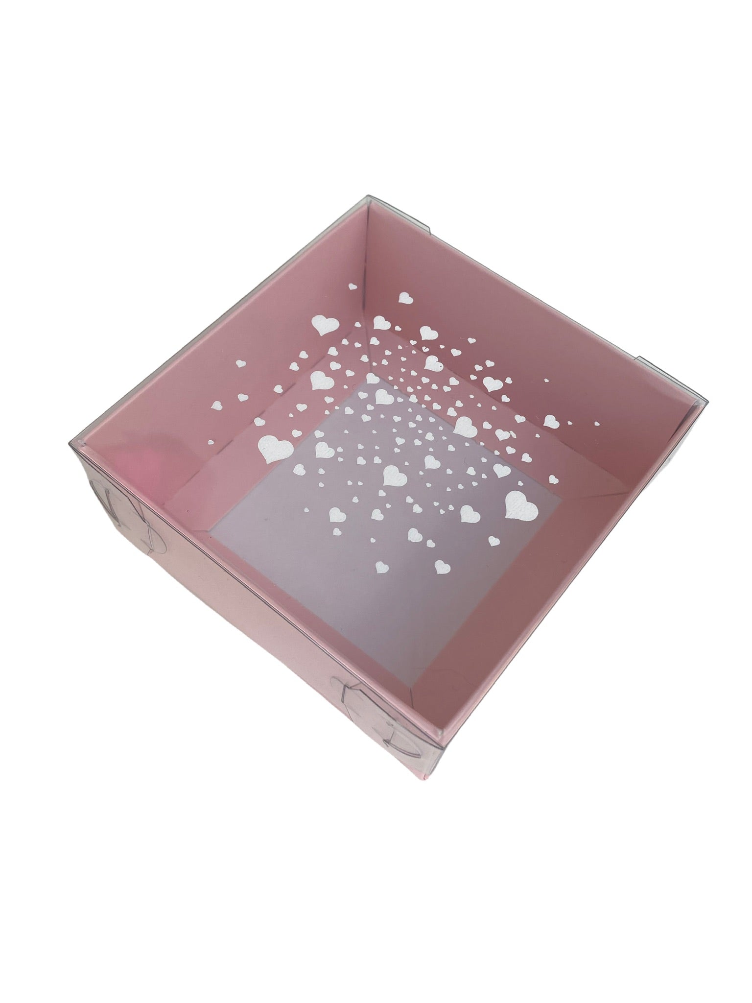 (Pack 10) SMALL PINK HEART EXPLOSION  SQUARE CLEAR LID GIFT BOX