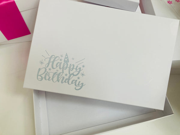 PALE BLUE HAPPY BIRTHDAY SOLID WHITE LID GIFT BOX BLANK 240x155x30mm